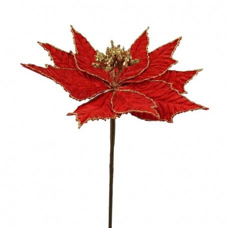 Fiore in Velluto Rosso con Decori Oro L.38 cm