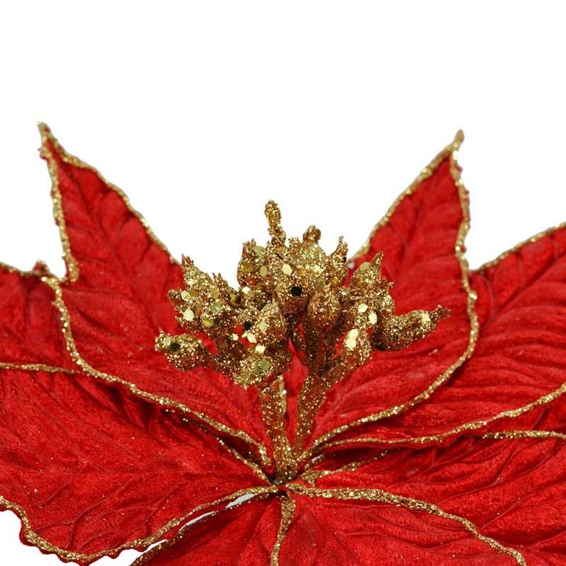 Fiore in Velluto Rosso con Decori Oro L.38 cm