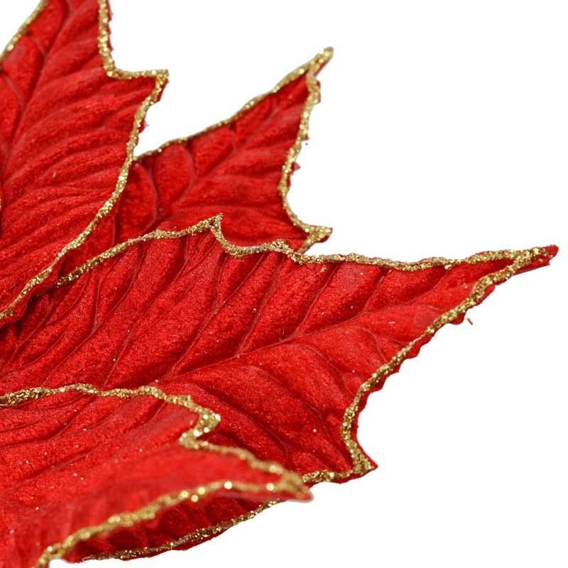 Fiore in Velluto Rosso con Decori Oro L.38 cm