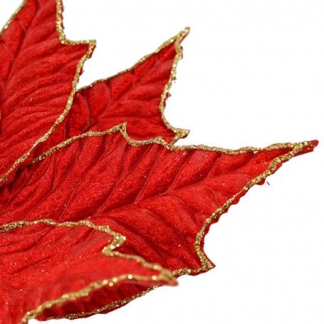 Fiore in Velluto Rosso con Decori Oro L.38 cm