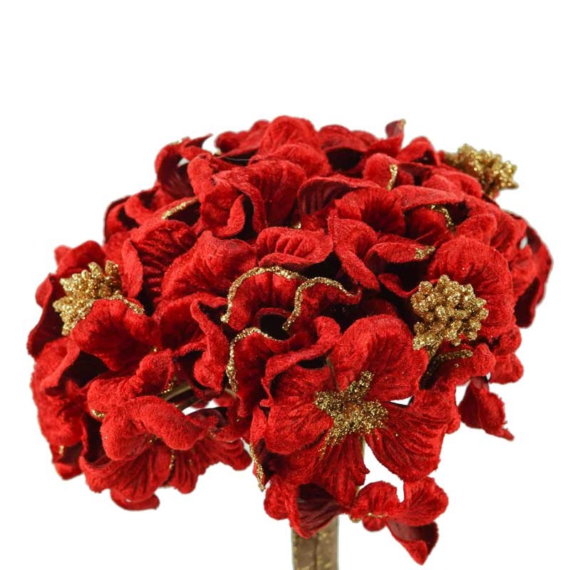 Ortensia in Velluto Rosso e Decori Oro L.60 cm