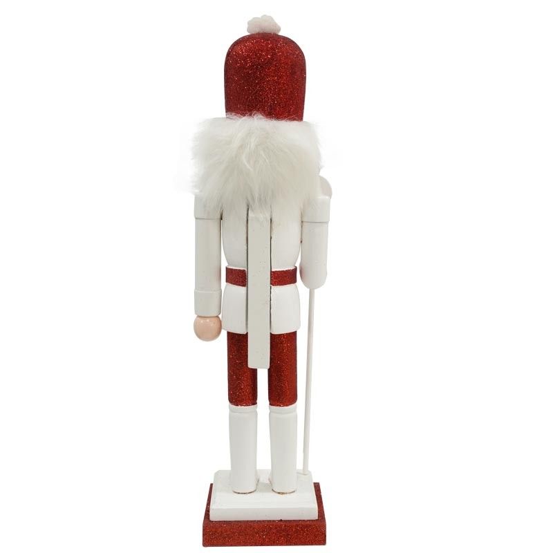 Schiaccianoci di Natale in Legno Su Piedistallo Bianca e Rossa H.38 cm