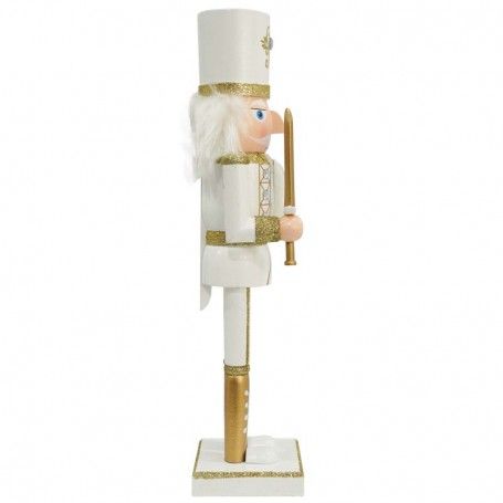 Schiaccianoci Natalizio in Legno Bianco e Oro con Spada H.38 e 60 cm