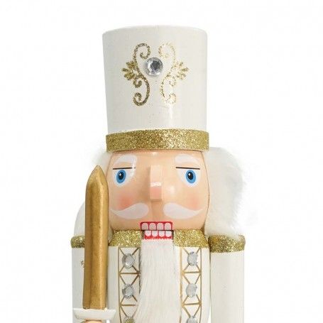 Schiaccianoci Natalizio in Legno Bianco e Oro con Spada H.38 e 60 cm