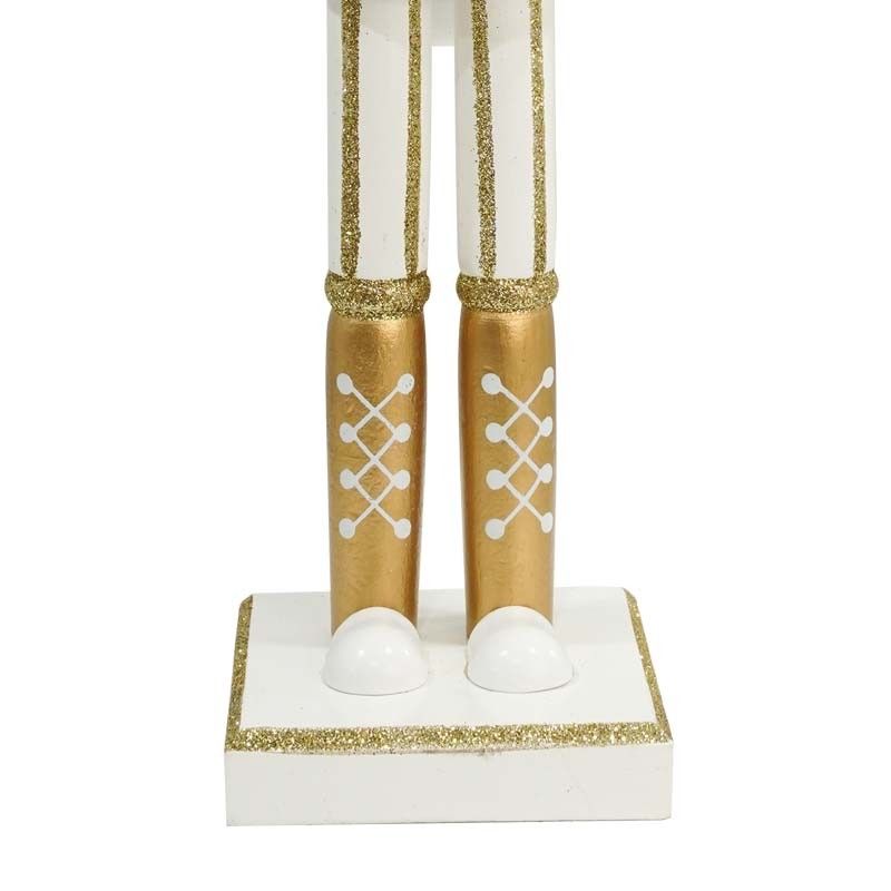 Schiaccianoci Natalizio in Legno Bianco e Oro con Spada H.38 e 60 cm