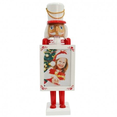 Schiaccianoci Portafoto Natalizio in Legno con Cornice H.38 cm Schiaccianoci Portafoto Natalizio in Legno con Cornice H.38 cm