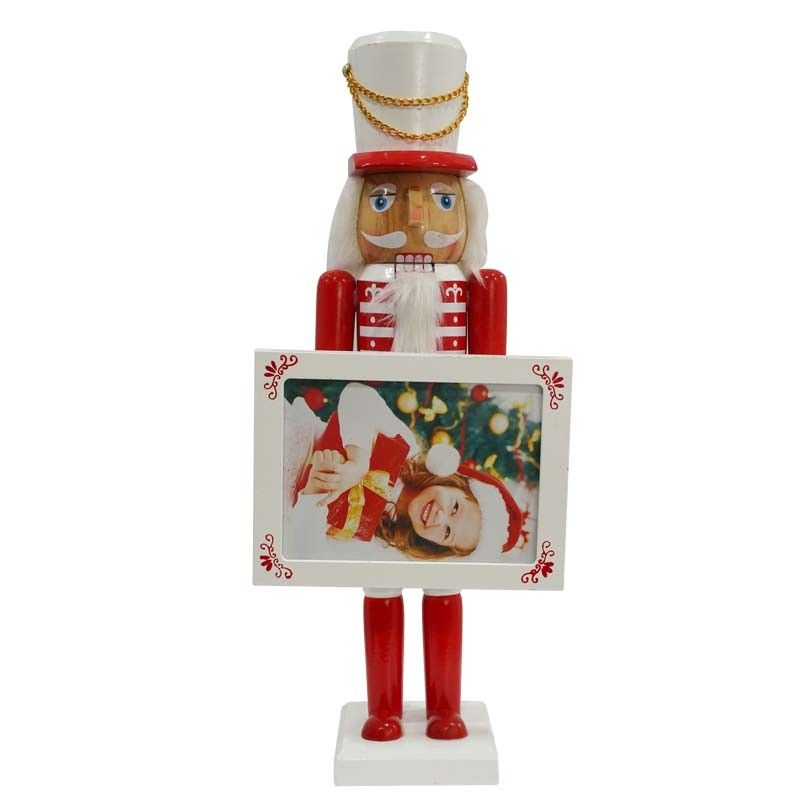 Schiaccianoci Portafoto Natalizio in Legno con Cornice H.38 cm