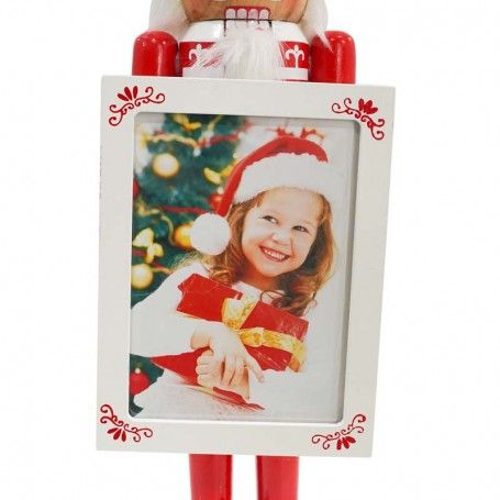 Schiaccianoci Portafoto Natalizio in Legno con Cornice H.38 cm Schiaccianoci Portafoto Natalizio in Legno con Cornice H.38 cm