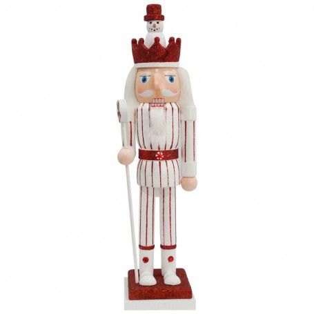 Schiaccianoci di Natale in Legno Su Piedistallo Bianca e Rossa H.38 cm