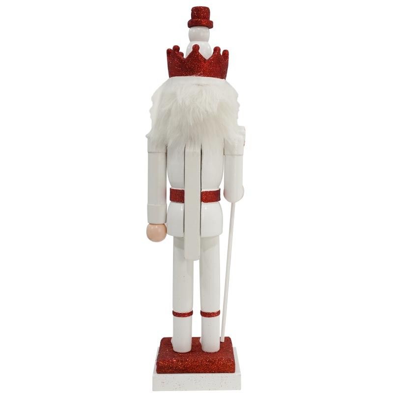 Schiaccianoci di Natale in Legno Su Piedistallo Bianca e Rossa H.38 cm