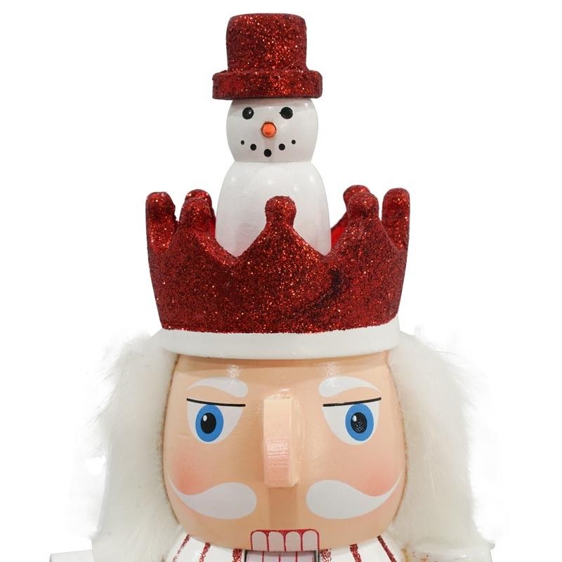 Schiaccianoci di Natale in Legno Su Piedistallo Bianca e Rossa H.38 cm