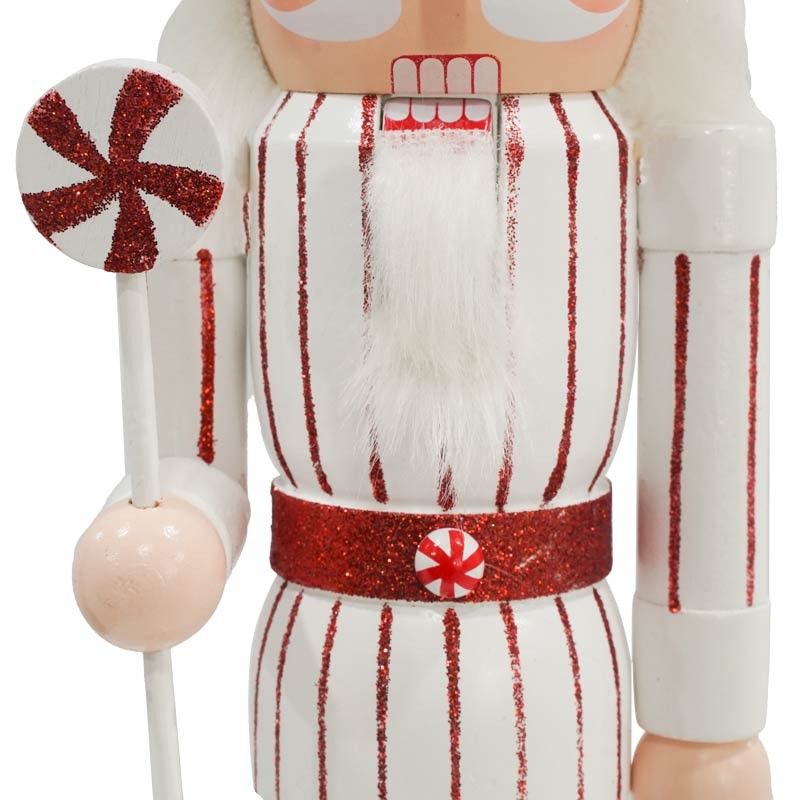 Schiaccianoci di Natale in Legno Su Piedistallo Bianca e Rossa H.38 cm