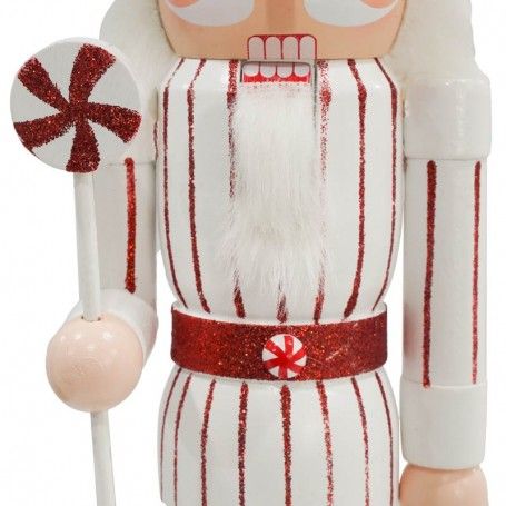 Schiaccianoci di Natale in Legno Su Piedistallo Bianca e Rossa H.38 cm