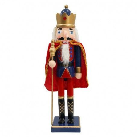 Schiaccianoci di Natale in Legno con Mantello Rosso e Corona H.38 cm