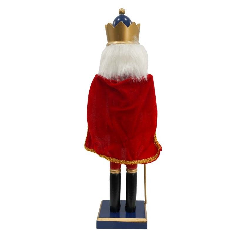 Schiaccianoci di Natale in Legno con Mantello Rosso e Corona H.38 cm