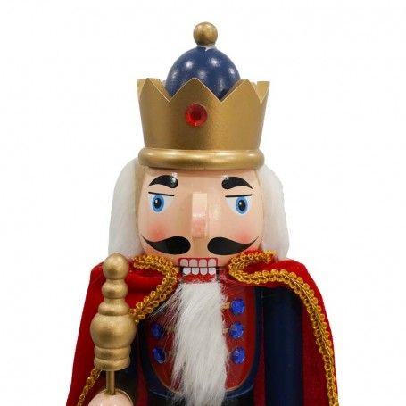 Schiaccianoci di Natale in Legno con Mantello Rosso e Corona H.38 cm