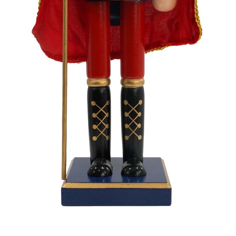 Schiaccianoci di Natale in Legno con Mantello Rosso e Corona H.38 cm