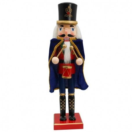 Schiaccianoci di Natale in Legno con Mantello Blu e Tamburo H.38 cm