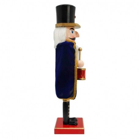 Schiaccianoci di Natale in Legno con Mantello Blu e Tamburo H.38 cm