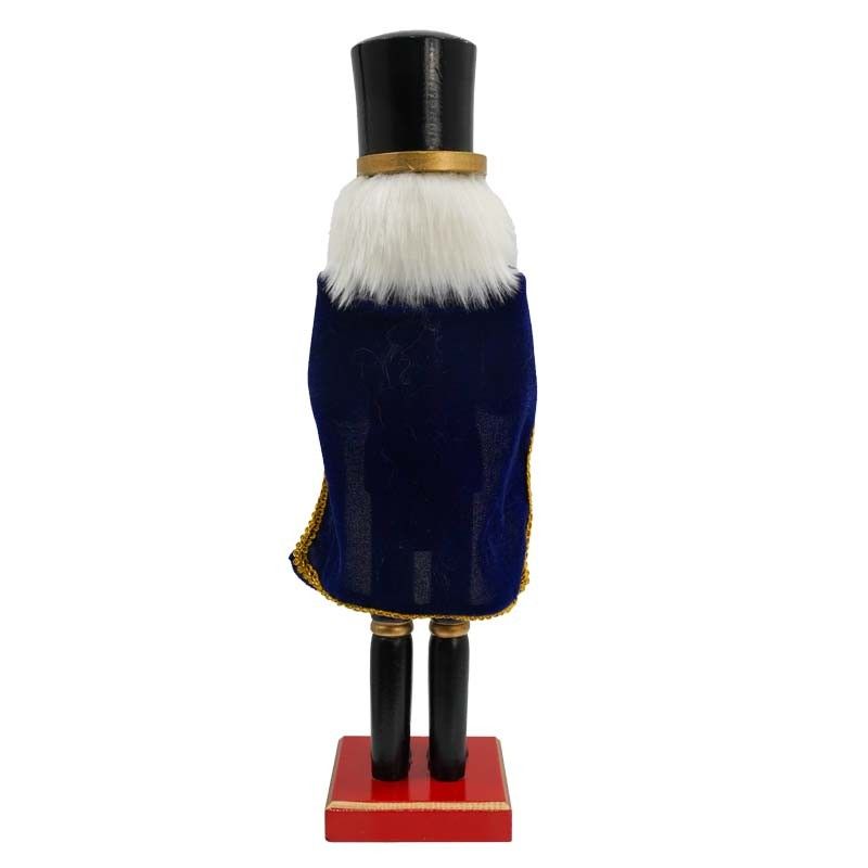 Schiaccianoci di Natale in Legno con Mantello Blu e Tamburo H.38 cm