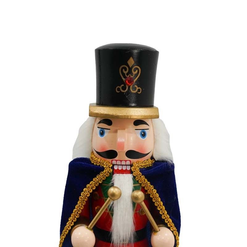 Schiaccianoci di Natale in Legno con Mantello Blu e Tamburo H.38 cm