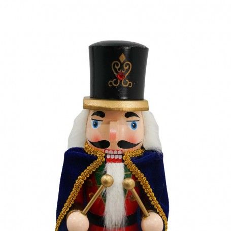 Schiaccianoci di Natale in Legno con Mantello Blu e Tamburo H.38 cm