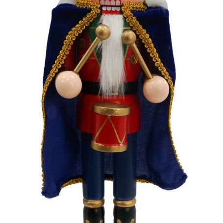 Schiaccianoci di Natale in Legno con Mantello Blu e Tamburo H.38 cm