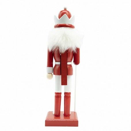 Schiaccianoci di Natale in Legno Bianco e Rosso con Scettro e Corona H.25 cm