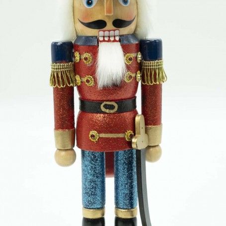 Schiaccianoci Natalizio in Uniforme Glitterata con Spada H.38 cm