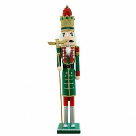 Schiaccianoci Natalizio in Legno con Corona e Abito Verde H.58 cm