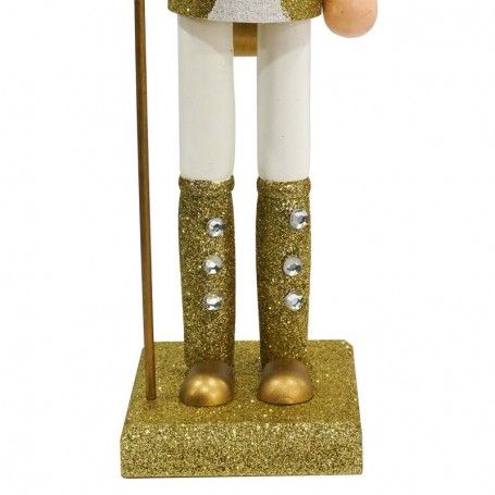 Schiaccianoci Natalizio in Legno Bianco e Oro con Scettro H.38 e 60 cm