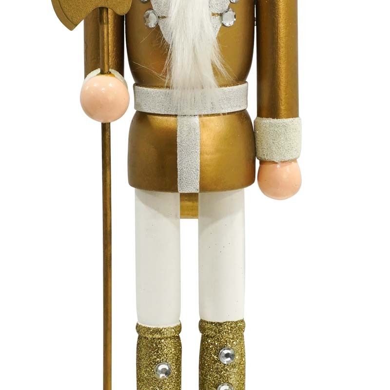 Schiaccianoci Natalizio in Legno Bianco e Oro con Ascia H.38 e 60 cm