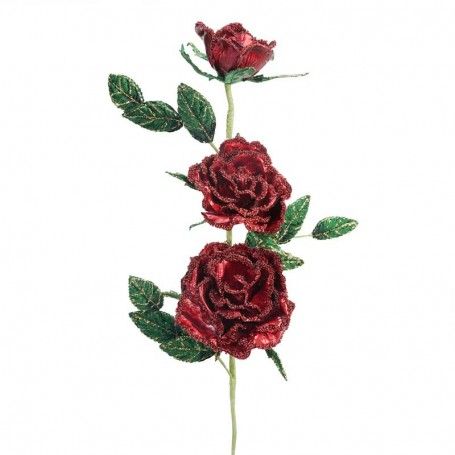 Ramo con Rose Rosse e Foglie Verdi L.70 cm