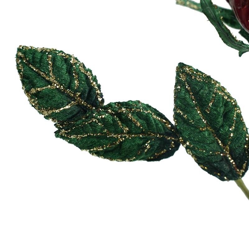 Ramo con Rose Rosse e Foglie Verdi L.70 cm