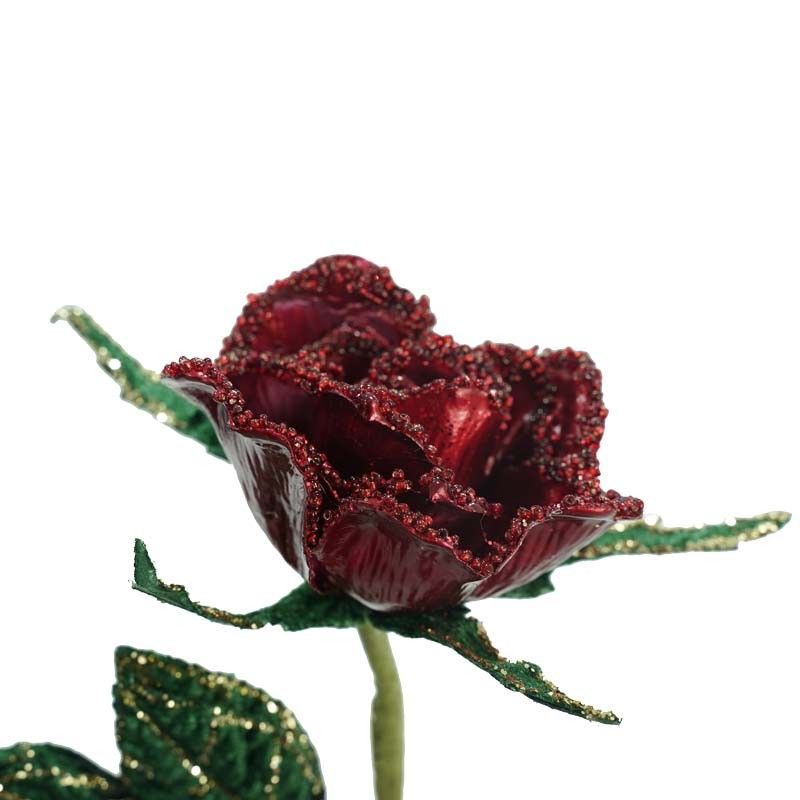 Ramo con Rose Rosse e Foglie Verdi L.70 cm