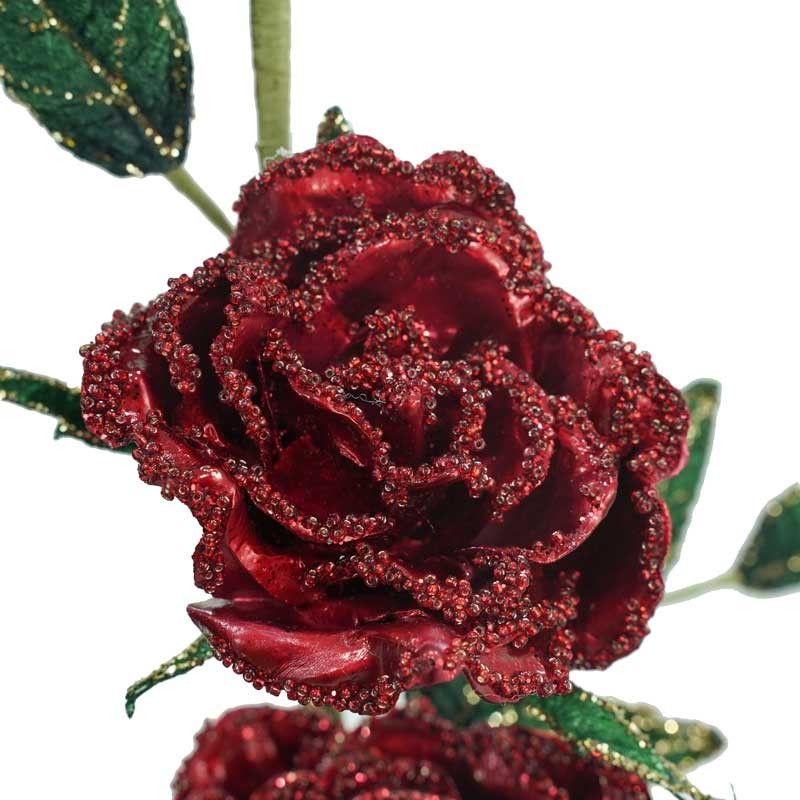 Ramo con Rose Rosse e Foglie Verdi L.70 cm