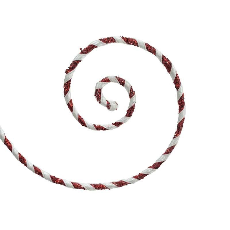 Bastoncino Natalizio a Spirale Bianco e Rosso Glitterato L.75 cm