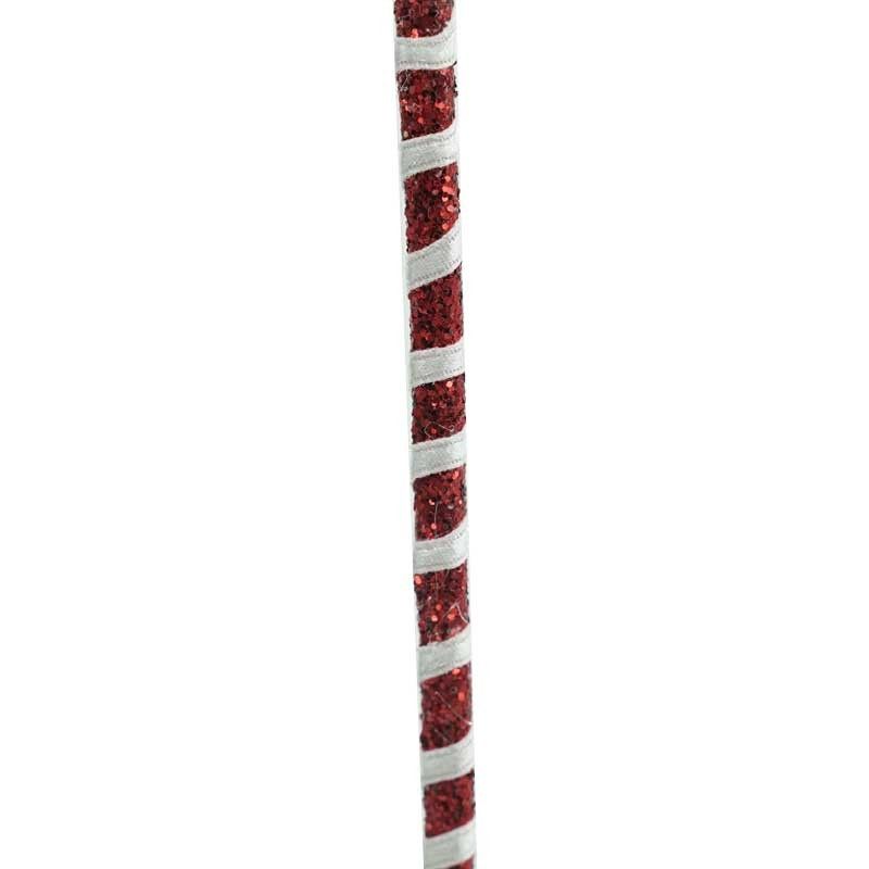 Bastoncino Natalizio a Spirale Bianco e Rosso Glitterato L.75 cm