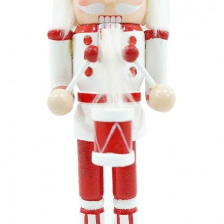 Schiaccianoci Natalizio in Legno Bianco e Rosso con Tamburo H.25 cm