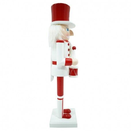 Schiaccianoci di Natale in Legno Bianco e Rosso con Tamburo H.38 cm