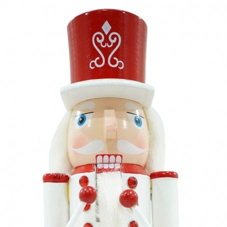 Schiaccianoci di Natale in Legno Bianco e Rosso con Tamburo H.38 cm