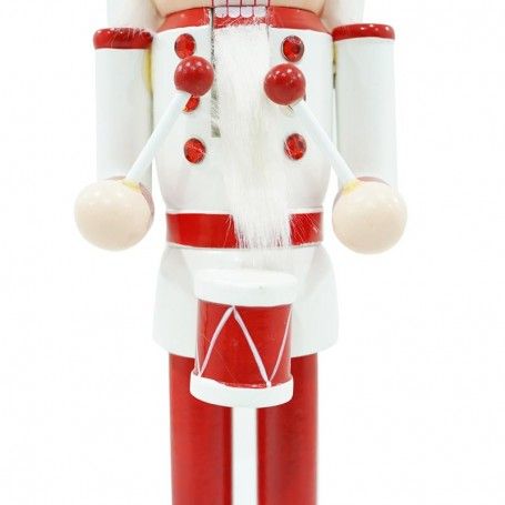 Schiaccianoci di Natale in Legno Bianco e Rosso con Tamburo H.38 cm