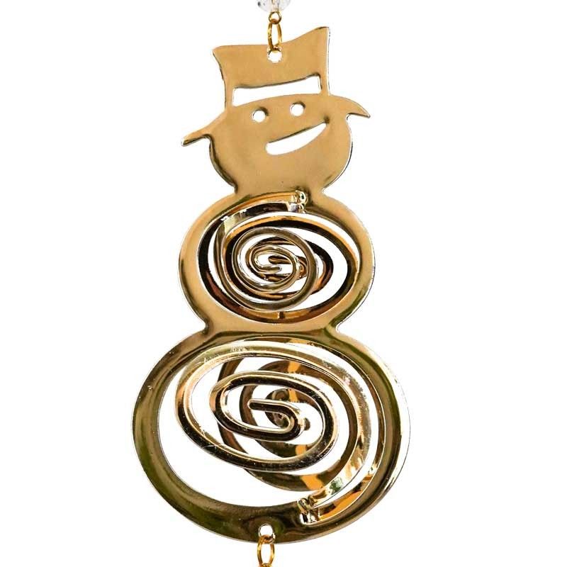 Pupazzo di Neve Natalizio in Metallo Oro con Pendente H.12 cm