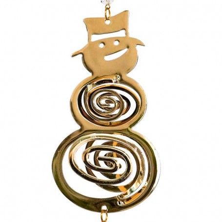 Pupazzo di Neve Natalizio in Metallo Oro con Pendente H.12 cm