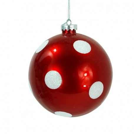 Palla Natalizia Rossa a Pois Bianchi D.12 cm