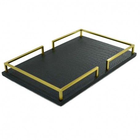 Vassoio di Lusso Rivestito in Pelle Nero e Oro 2 Misure