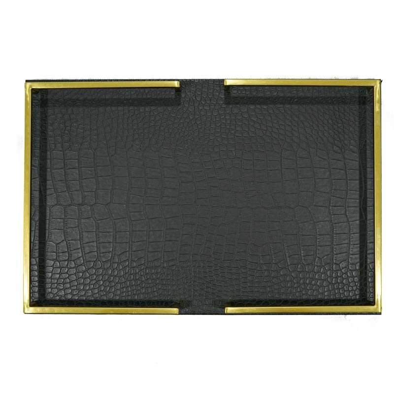 Vassoio di Lusso Rivestito in Pelle Nero e Oro 2 Misure