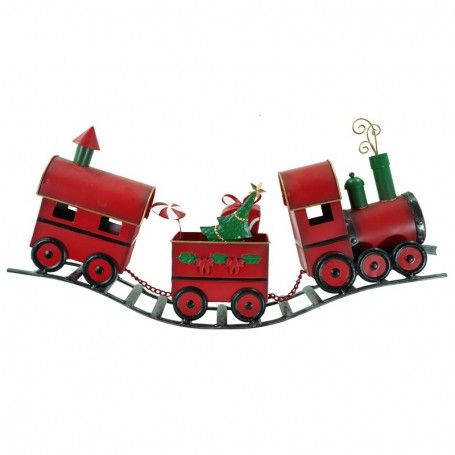 Treno Rosso Natalizio su Binari in Metallo H.31 cm