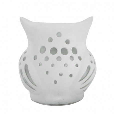 Gufo Porta Candela in Porcellana Bianca H.14 cm