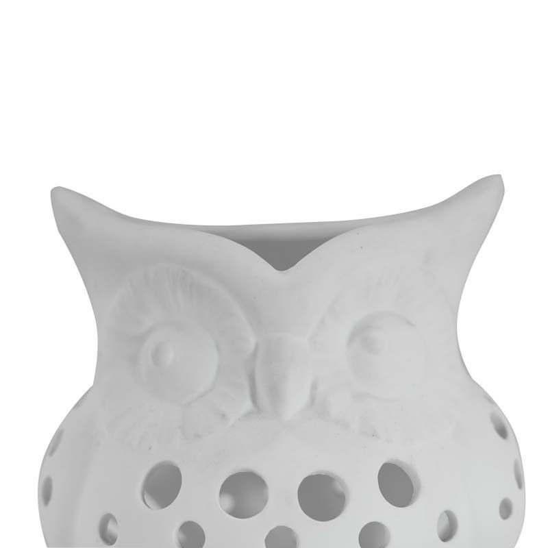 Gufo Porta Candela in Porcellana Bianca H.14 cm